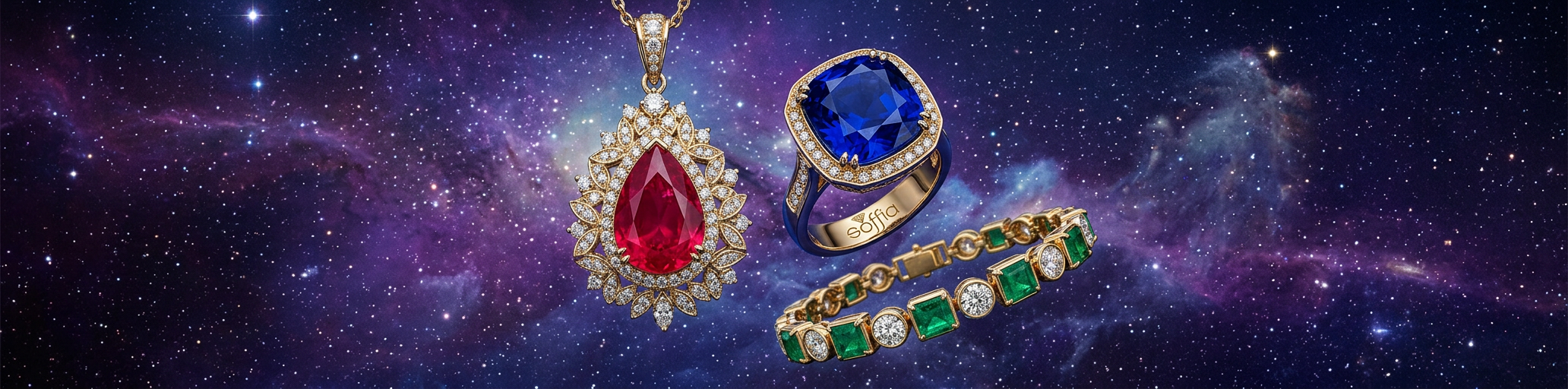 Galaxy nebula — cosmic backdrop for sacred gemstones at Soffia Johannesburg